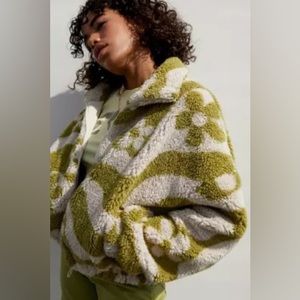 Urban Outfitters UO Olivia Printed Sherpa Jacket in Multi Green